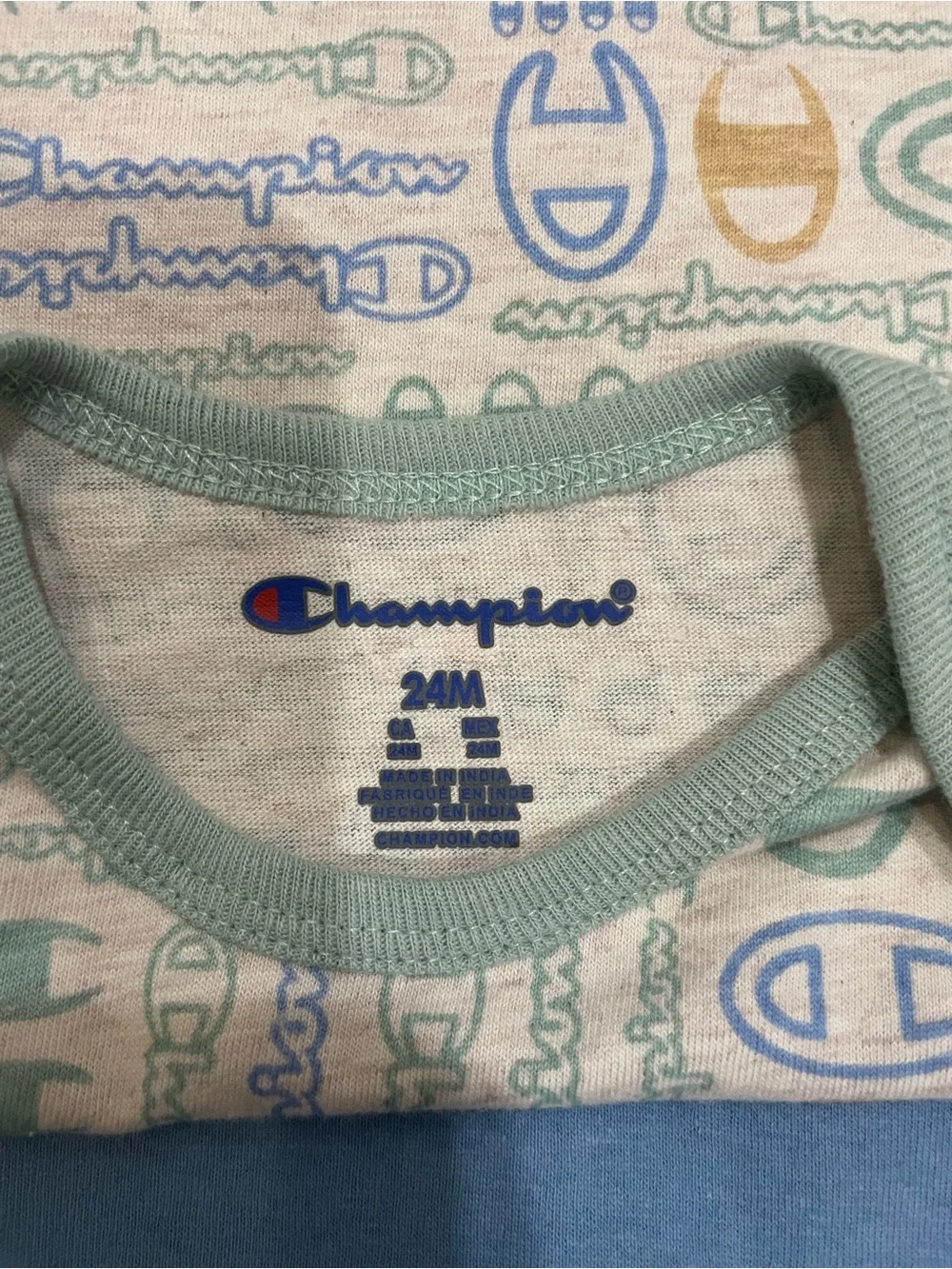 Champion Baby Bodysuit Set in Sage Green, White & Blue